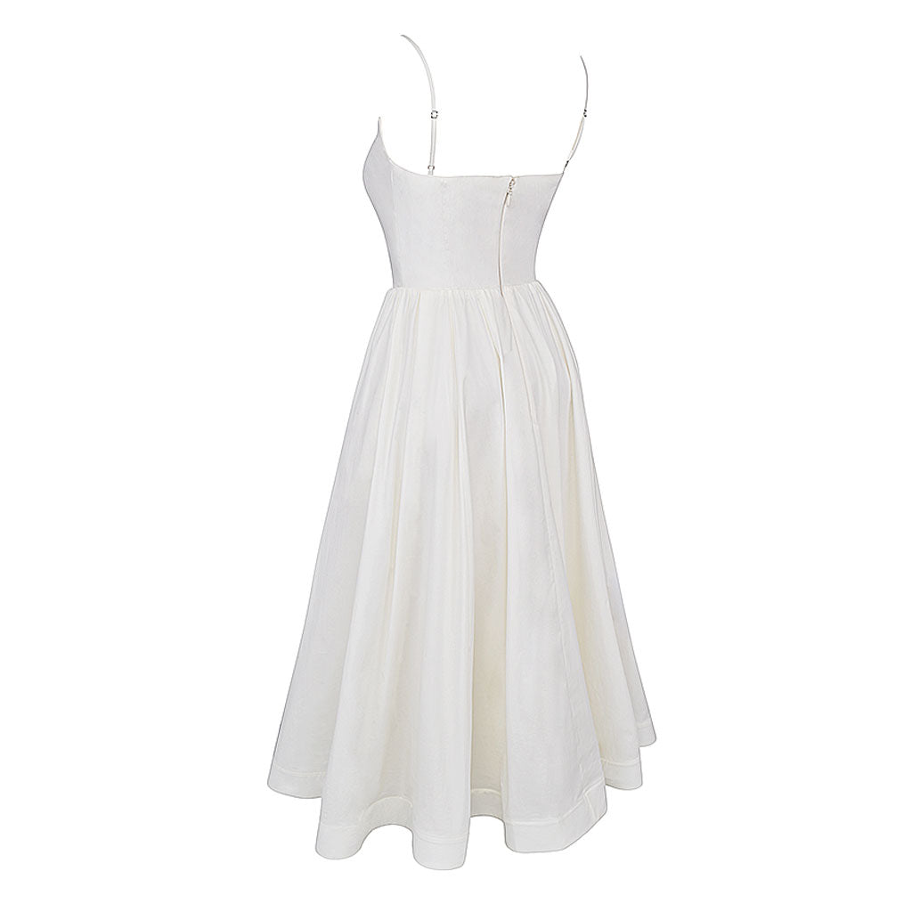 Minimalistisches, einfarbiges, plissiertes Midi-Sommerkleid mit Spaghettiträgern