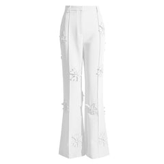 Moderne Crêpe-Hose mit geradem Bein und Blumenapplikation