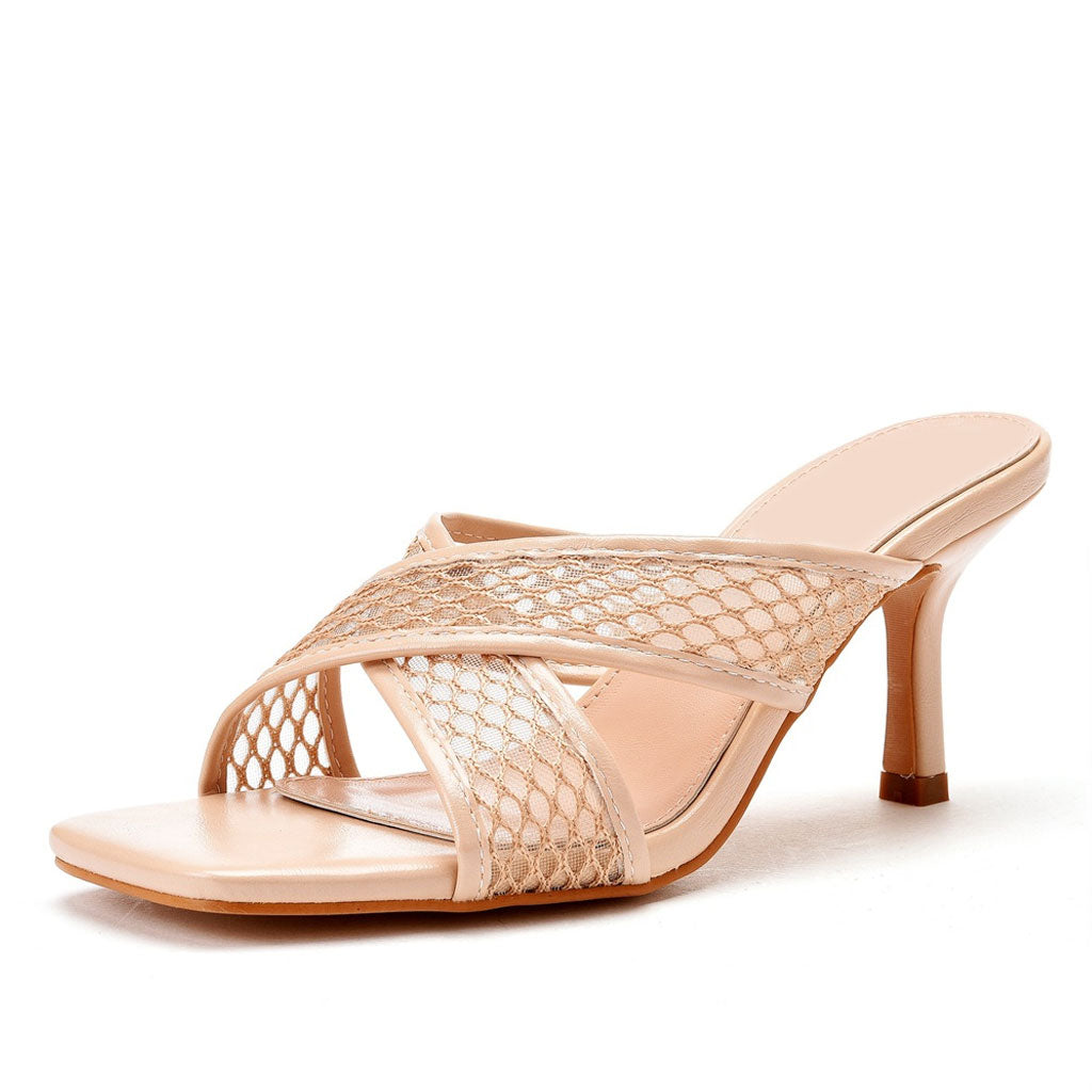 Moderne, solide Crisscross Mesh Net Stiletto Pantoletten - Aprikose