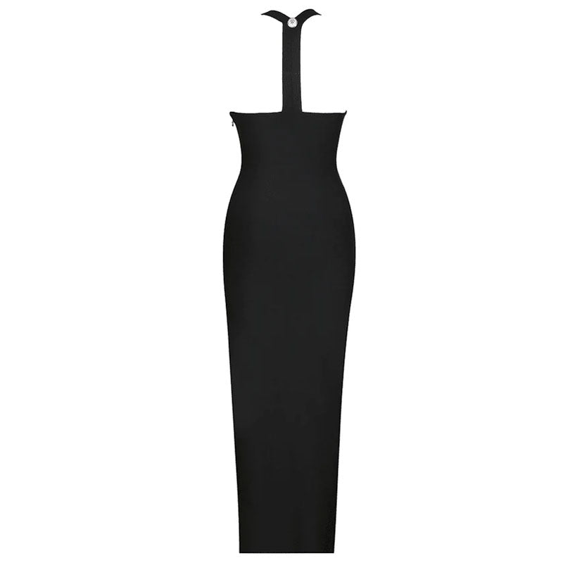 Nostalgic Button Trim Square Neck RacerBack Bodycon Bandage Maxi Dress