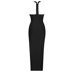 Nostalgic Button Trim Square Neck RacerBack Bodycon Bandage Maxi Dress