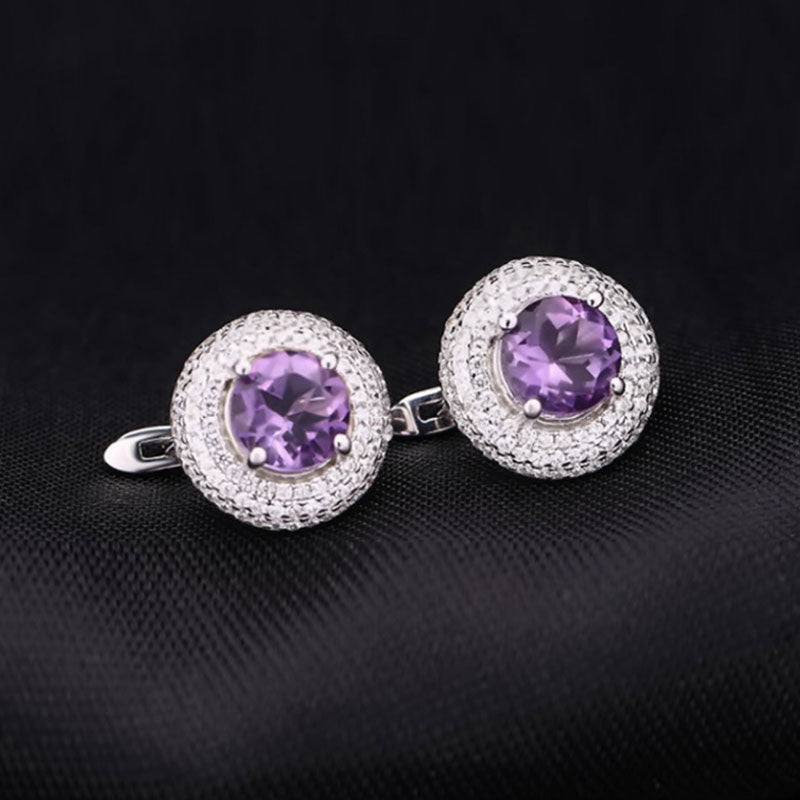 Opulente Amethyst Halo Klare Zirkonia Cluster Ohrstecker