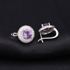 Opulent Amethyst Halo Clear Cubic Zirconia Cluster Stud Earrings