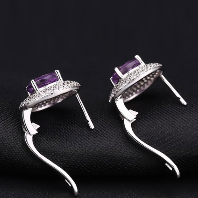 Opulent Amethyst Halo Clear Cubic Zirconia Cluster Stud Earrings