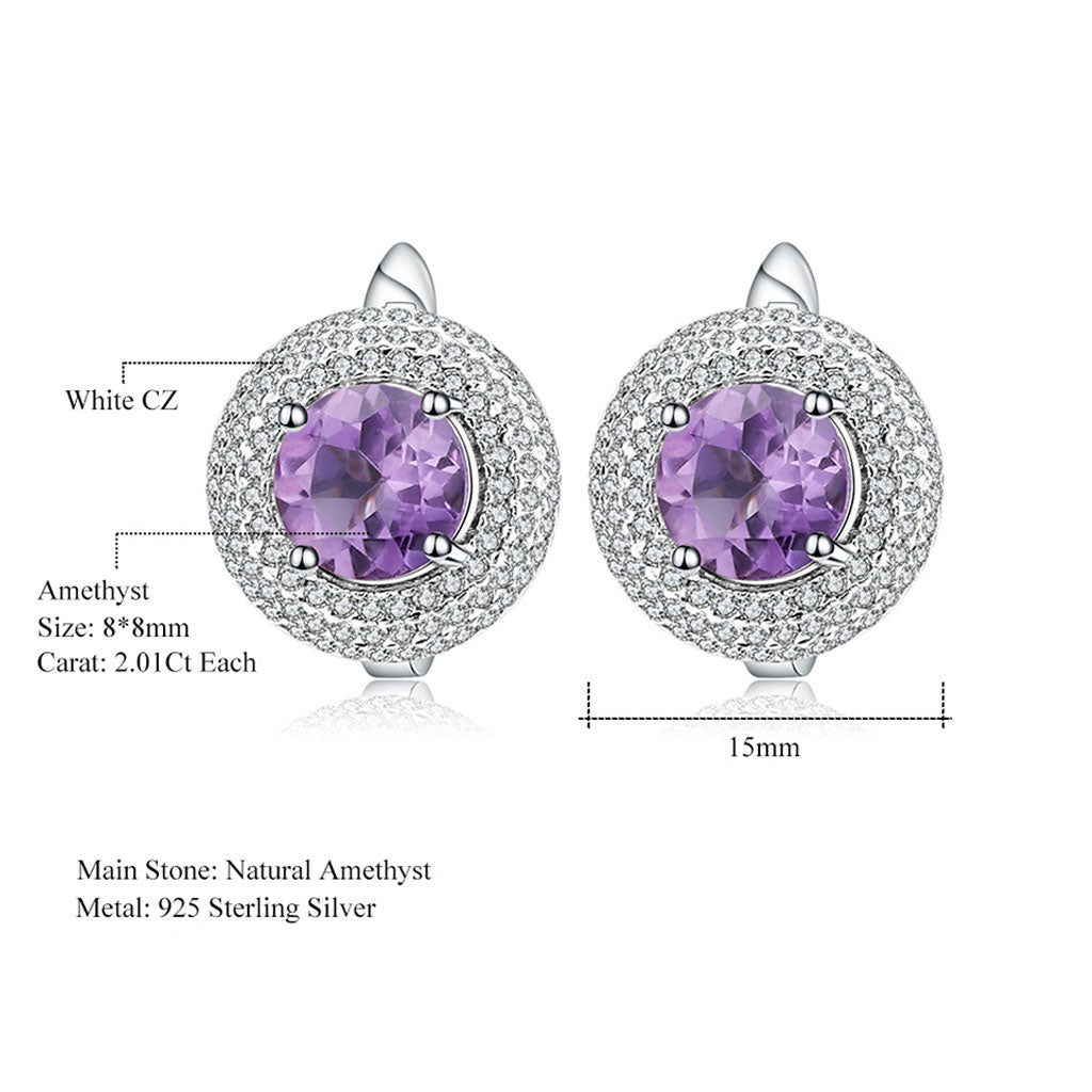 Opulente Amethyst Halo Klare Zirkonia Cluster Ohrstecker