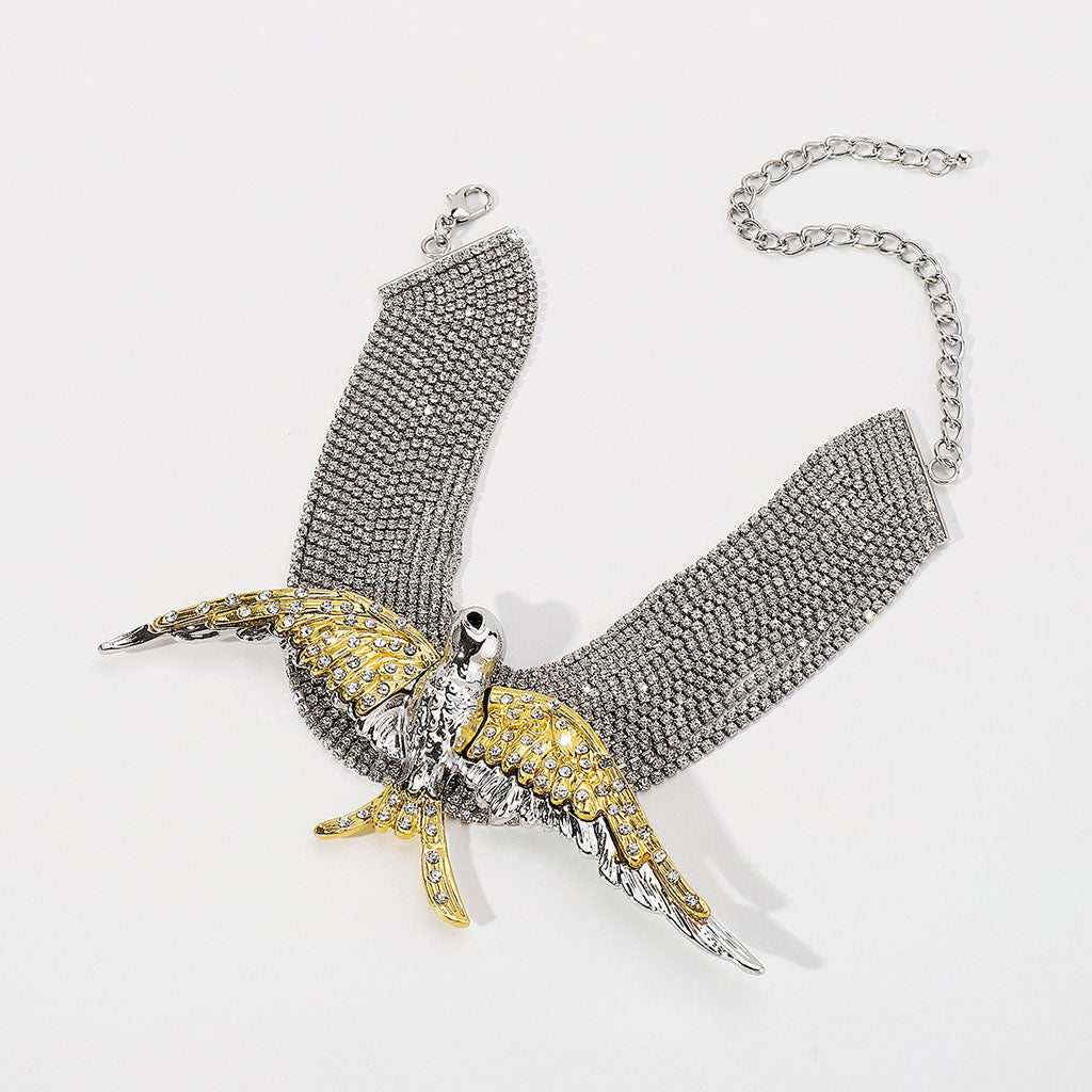 Opulent Crystal Exaggerated Bird Layered Tennis Choker NeckLace