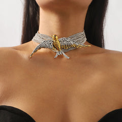 Opulent Crystal Exaggerated Bird Layered Tennis Choker NeckLace