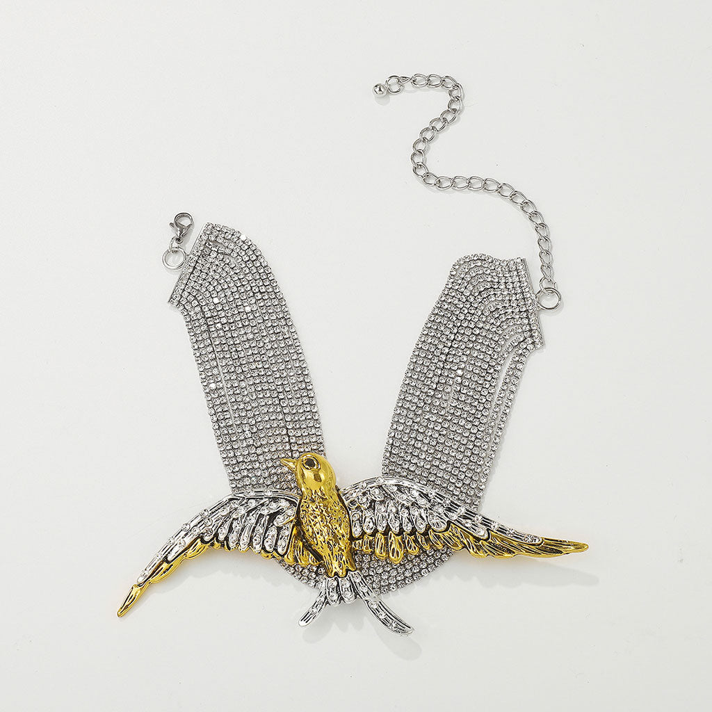 Opulent Crystal Exaggerated Bird Layered Tennis Choker NeckLace