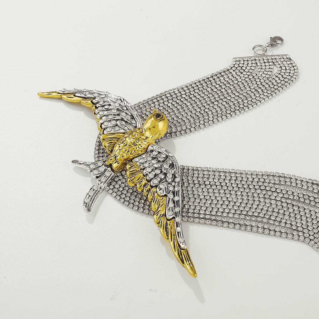 Opulent Crystal Exaggerated Bird Layered Tennis Choker NeckLace