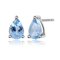 Opulent Pear Shaped Halo Swiss Blue Topaz Stud Earrings