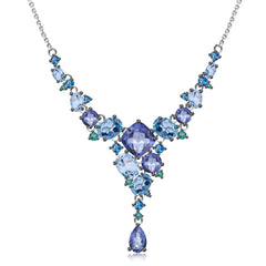 Opulent Swiss Blue Topaz Mystic Quartz Pendant Statement NeckLace