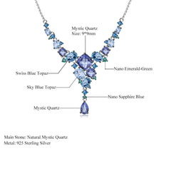 Opulent Swiss Blue Topaz Mystic Quartz Pendant Statement NeckLace