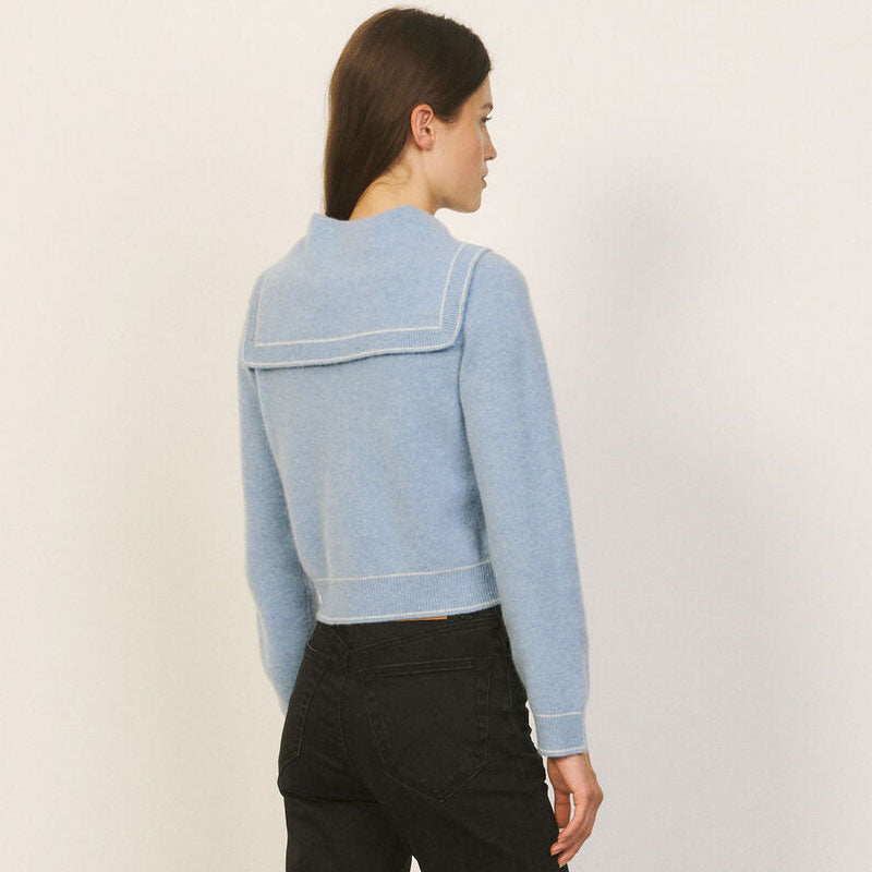 Oversized Collar Long Sleeve Cashmere Blend Crop Cardigan - Dusty Blue