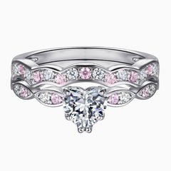 Herzförmiger Halo-Schmucksatz aus Sterlingsilber mit Pavé-Zirkonia