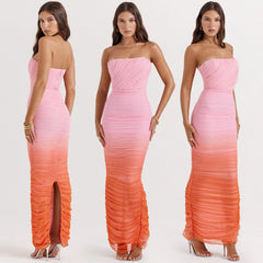 Robe longue moulante rose orange dégradé cendré
