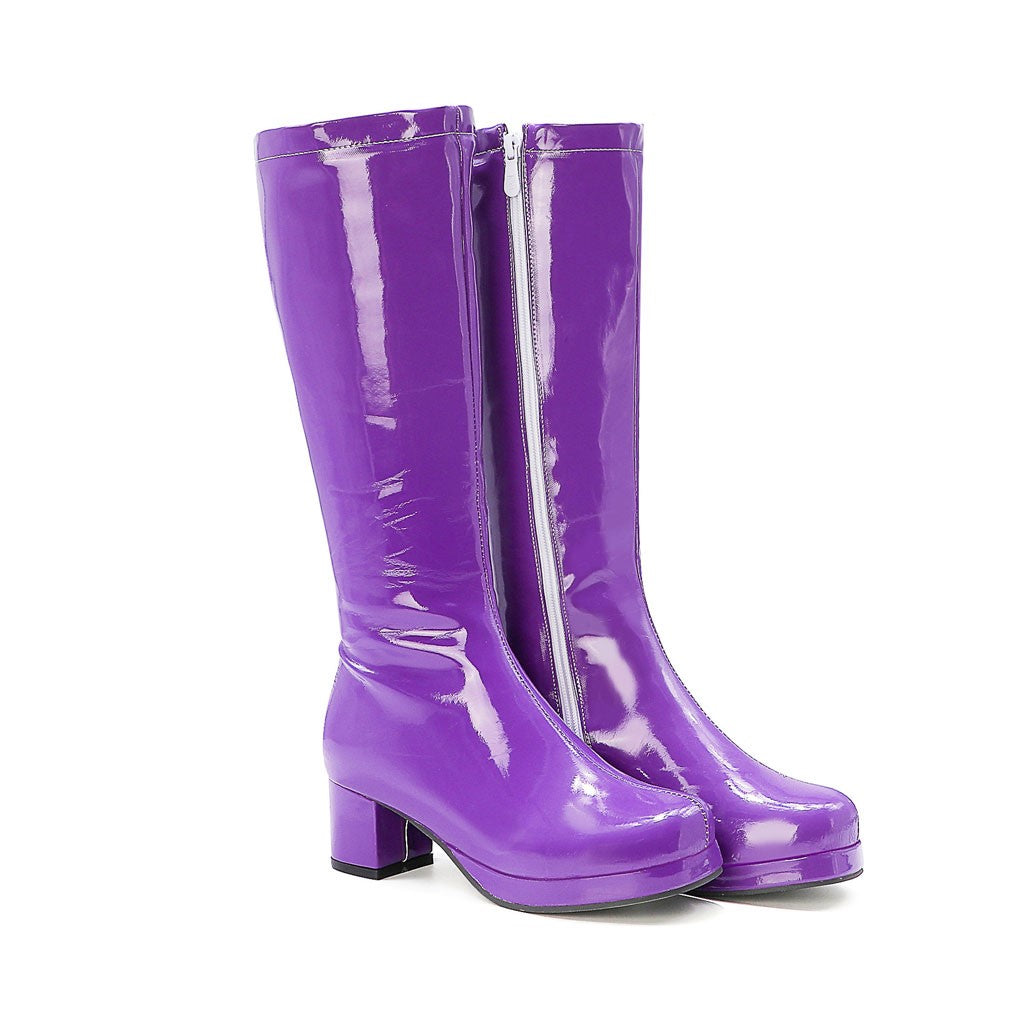 Bottes mi-mollet à talon épais et bout rond poli - Violet