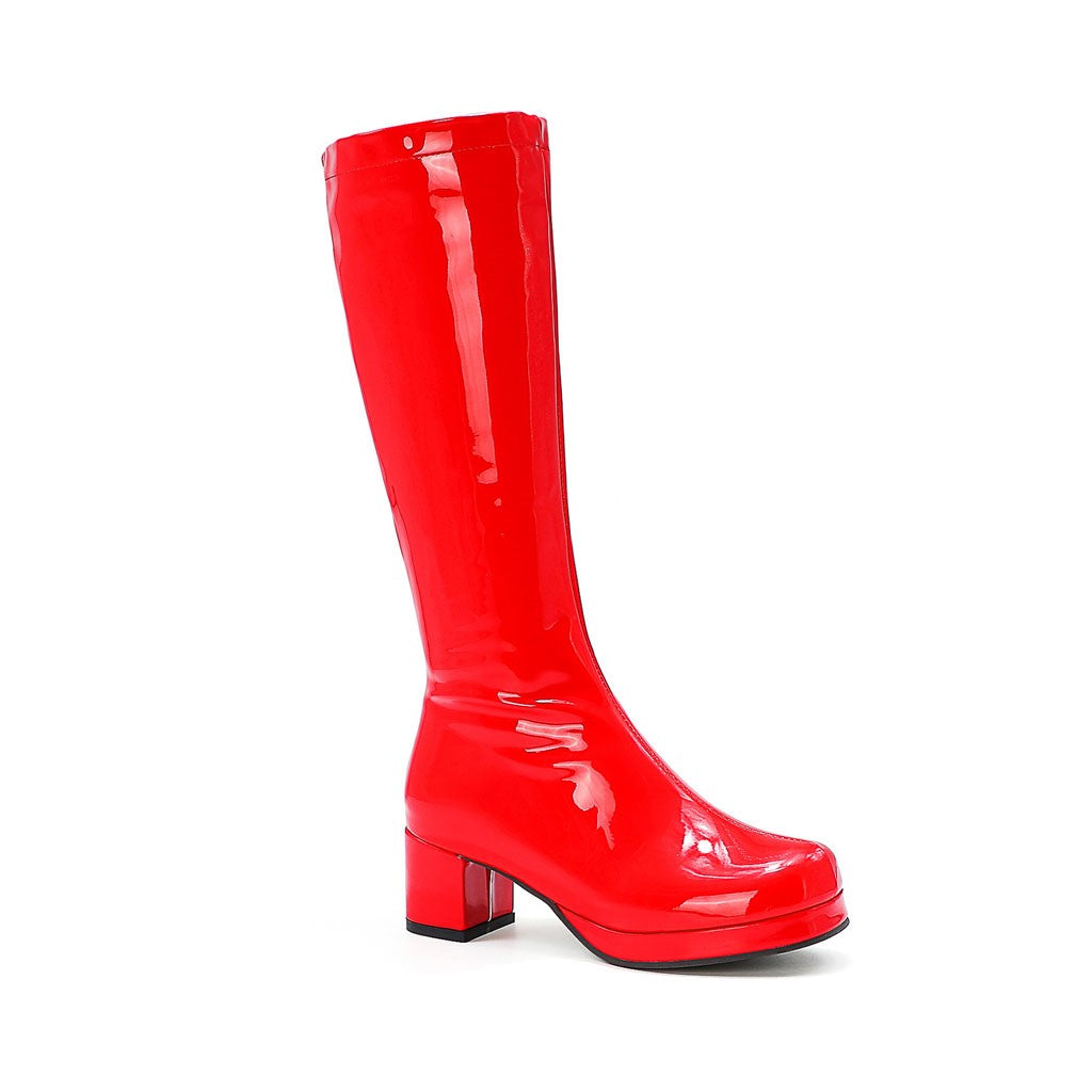 Bottes mi-mollet à talon épais et bout rond poli - Rouge