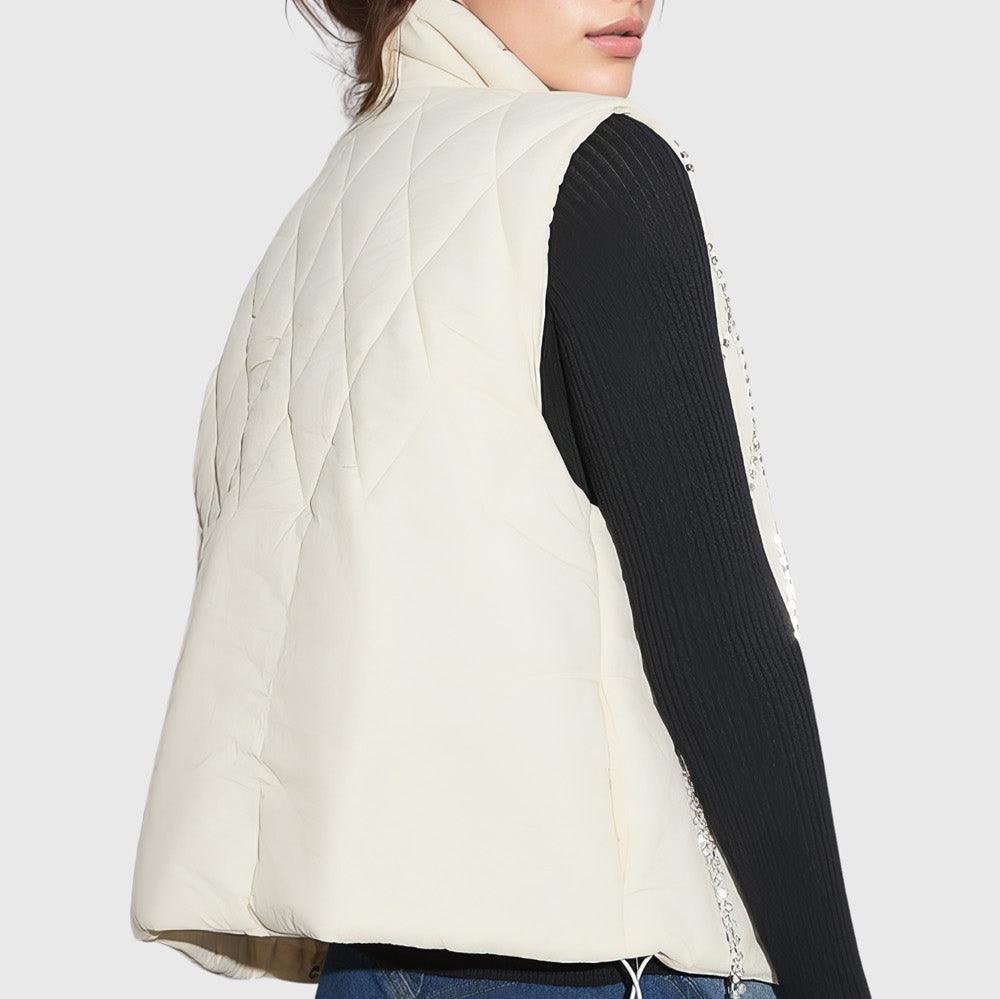 Gilet matelassé blanc avec strass