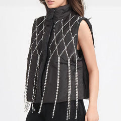 Gilet matelassé noir avec strass