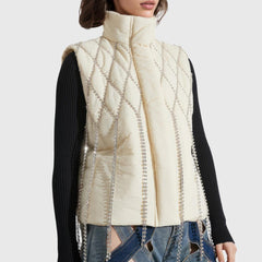 Gilet matelassé blanc avec strass