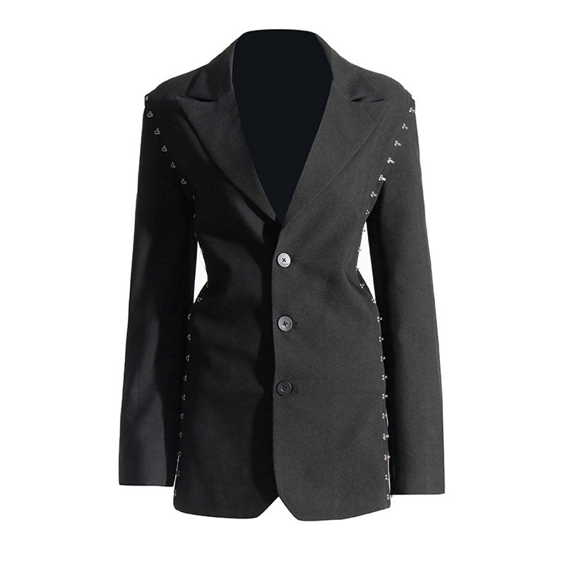 Quaint Hook and Eye Detail Lapel Single Breasted Long Sleeve Oversized Blazer