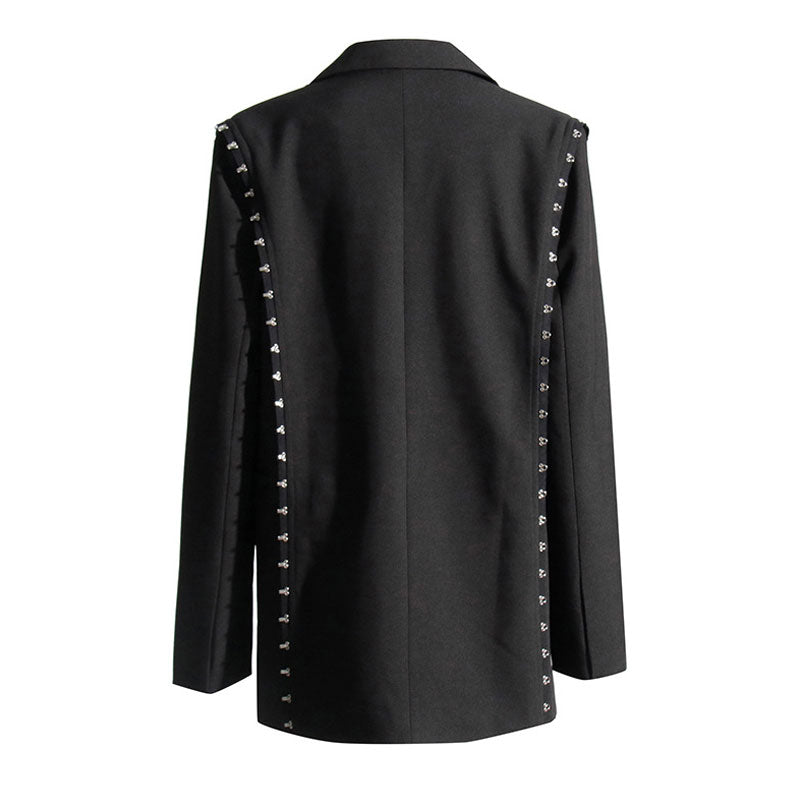 Quaint Hook and Eye Detail Lapel Single Breasted Long Sleeve Oversized Blazer