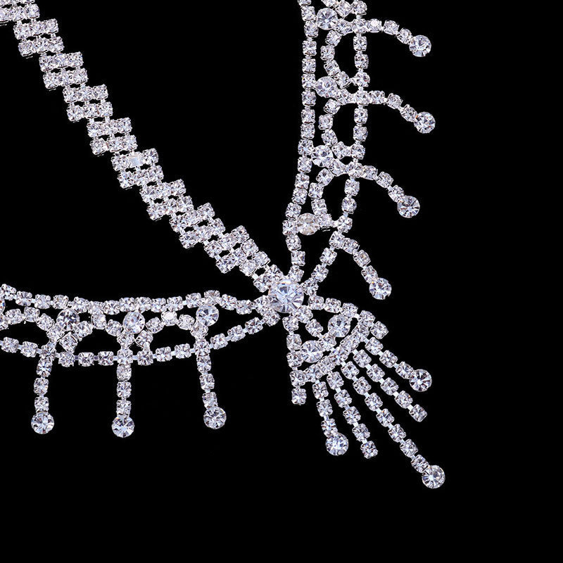 Retro Flapper Strass Verzierte Quaste Kopfkette - Silber