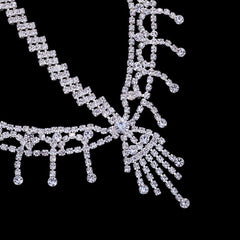 Retro Flapper Strass Verzierte Quaste Kopfkette - Silber