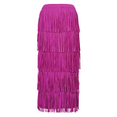 Retro Gatsby Solid Color High Waist Layered Tassel Pleated Midi Skirt