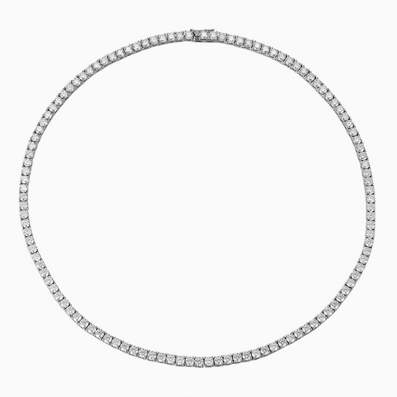 Rhodium Plated Sterling Silver 3MM Cubic Zirconia Tennis Chain NeckLace