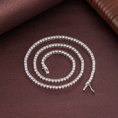 Rhodium Plated Sterling Silver 3MM Cubic Zirconia Tennis Chain NeckLace