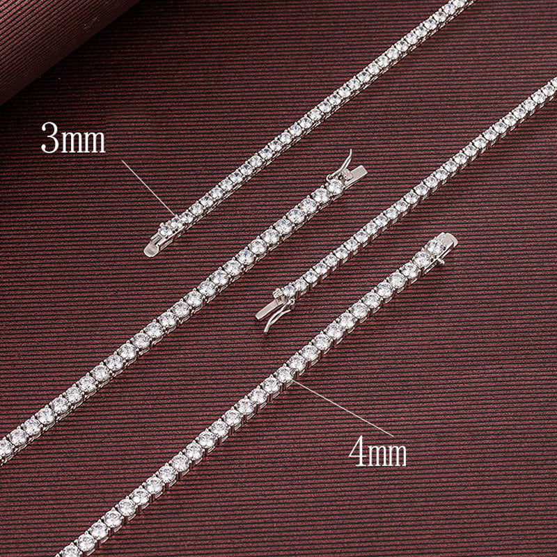 Rhodium Plated Sterling Silver 3MM Cubic Zirconia Tennis Chain NeckLace