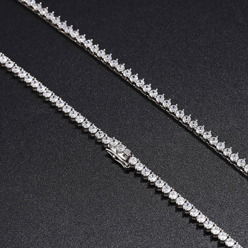 Rhodium Plated Sterling Silver 3MM Moissanite Tennis Chain NeckLace