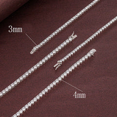 Rhodium Plated Sterling Silver 4MM Cubic Zirconia Tennis Chain NeckLace