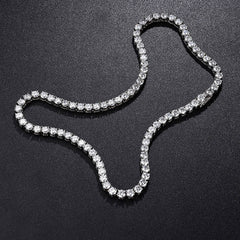 Rhodium Plated Sterling Silver 5MM Cubic Zirconia Tennis Chain NeckLace