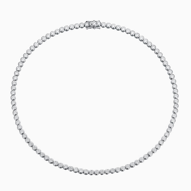 Rhodium Plated Sterling Silver Bezel 3MM Moissanite Tennis NeckLace