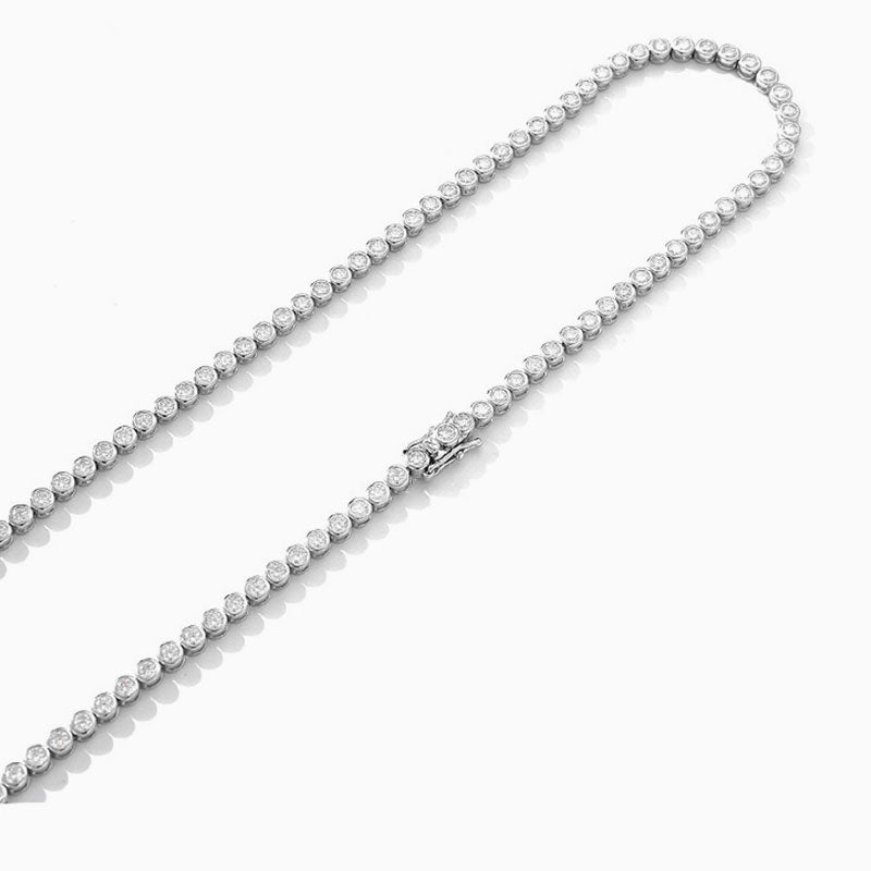 Rhodium Plated Sterling Silver Bezel 3MM Moissanite Tennis NeckLace