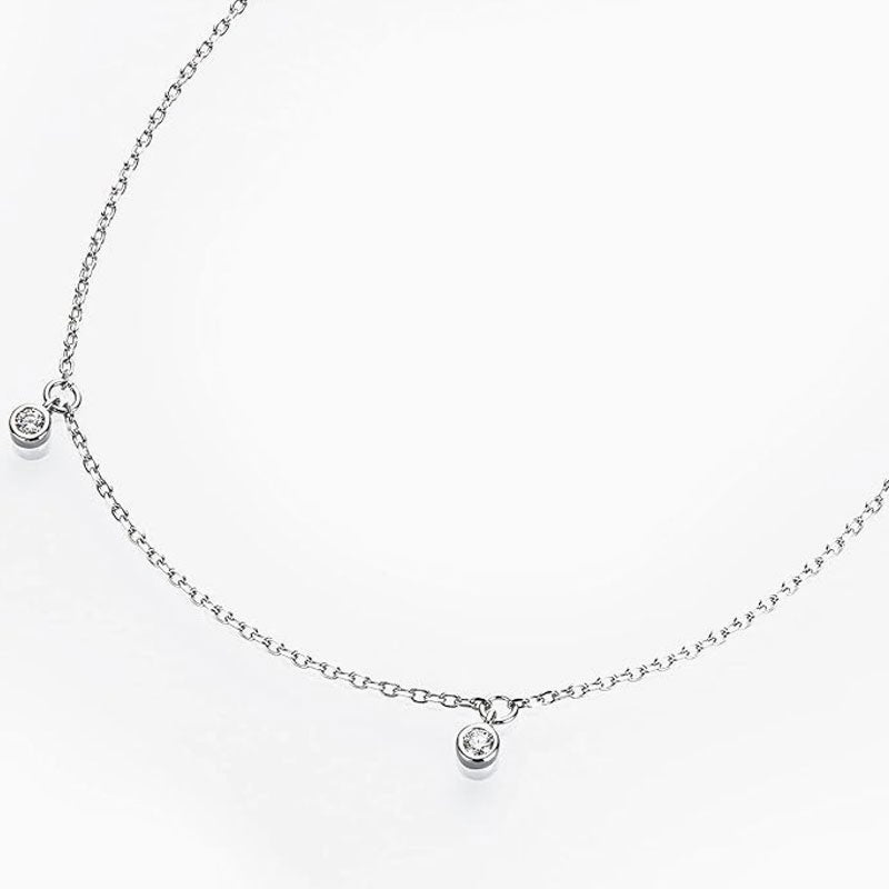 Rolo Chain Rhodium Plated Sterling Silver Dangle Moissanite Droplet Station NeckLace