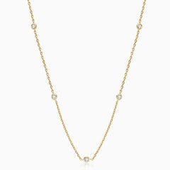 Rolo Chain Rhodium Plated Sterling Silver Moissanite Droplet Station NeckLace