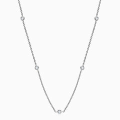 Rolo Chain Rhodium Plated Sterling Silver Moissanite Droplet Station NeckLace