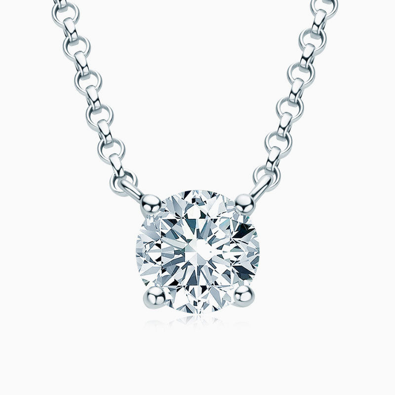 Rolo Chain Sterling Sliver Solitaire 1CT Moissanite Pendant NeckLace