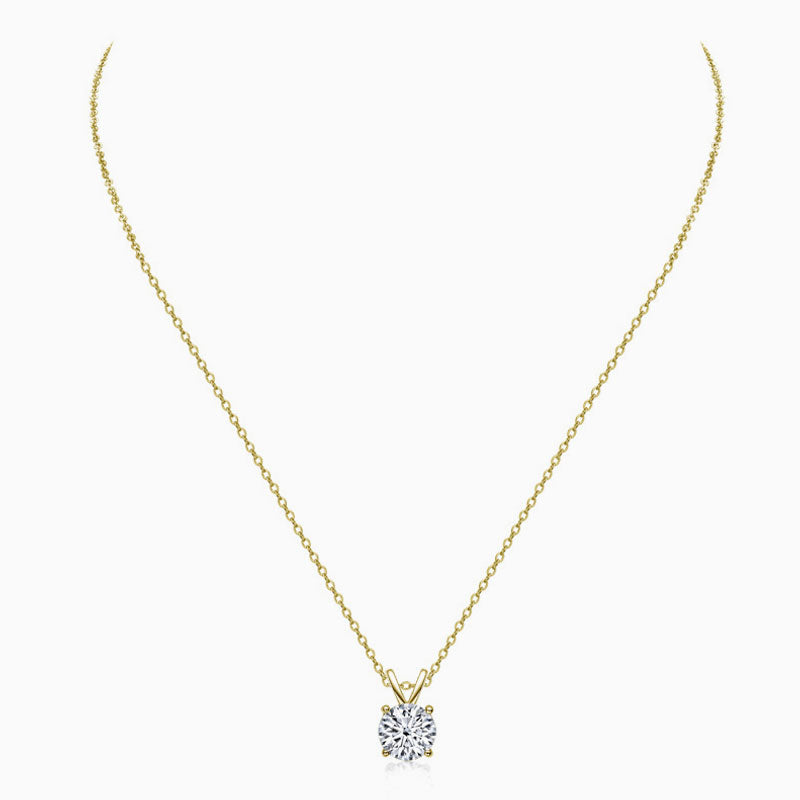 Rolo Chain Sterling Sliver V Bail Solitaire 1CT Moissanite Pendant NeckLace