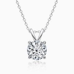 Rolo Chain Sterling Sliver V Bail Solitaire 1CT Moissanite Pendant NeckLace