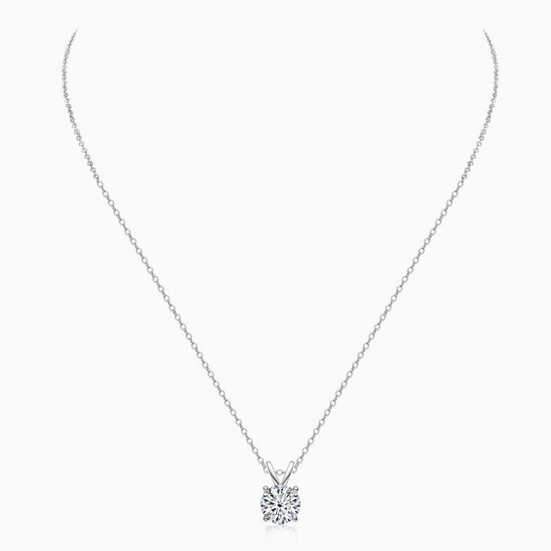 Rolo Chain Sterling Sliver V Bail Solitaire 1CT Moissanite Pendant NeckLace