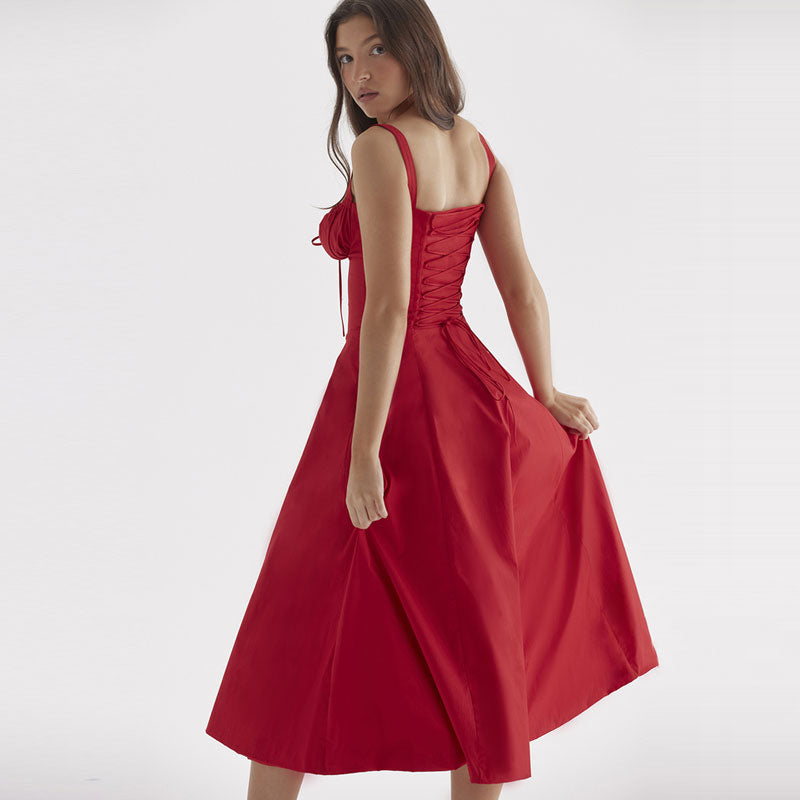 Romantisches Midi-Sommerkleid mit Schnürung vorne und Strumpfhalter