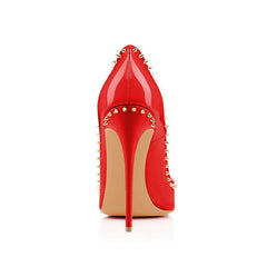 Sassy Patent Leather Pointed Toe Studded Stiletto Pumps - Red