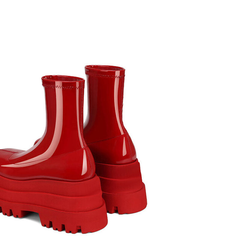 Bottes à plateforme en cuir verni à bout carré - Rouge