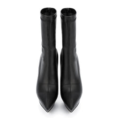 Sculpted Platform Pointed Toe Faux Leather Stiletto Sock Boots - Black