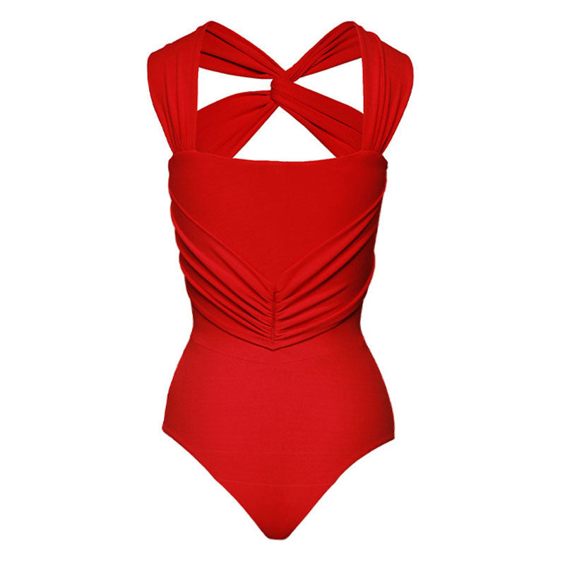 Sexy 3D Rosette Ruched Brazilian Cheeky CutOut Twist V Neck One Piece Swimsuit