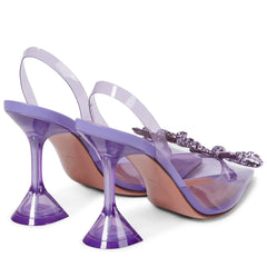 Sexy Crystal Bow PVC Pointed Toe Martini Heel SlingBack Pumps - Purple